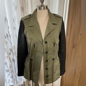 Zara utility jacket with genuine leather sleeves